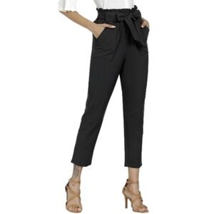 Freeprance Black Paperbag Pants Trousers High Rise Belted Pockets Small